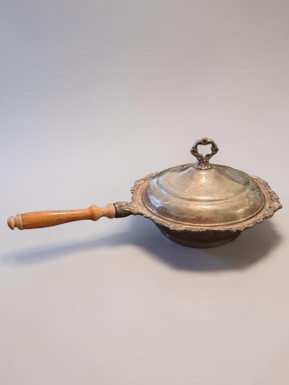 Source Unknown Silver-Tone Covered Pan with Wood Handle